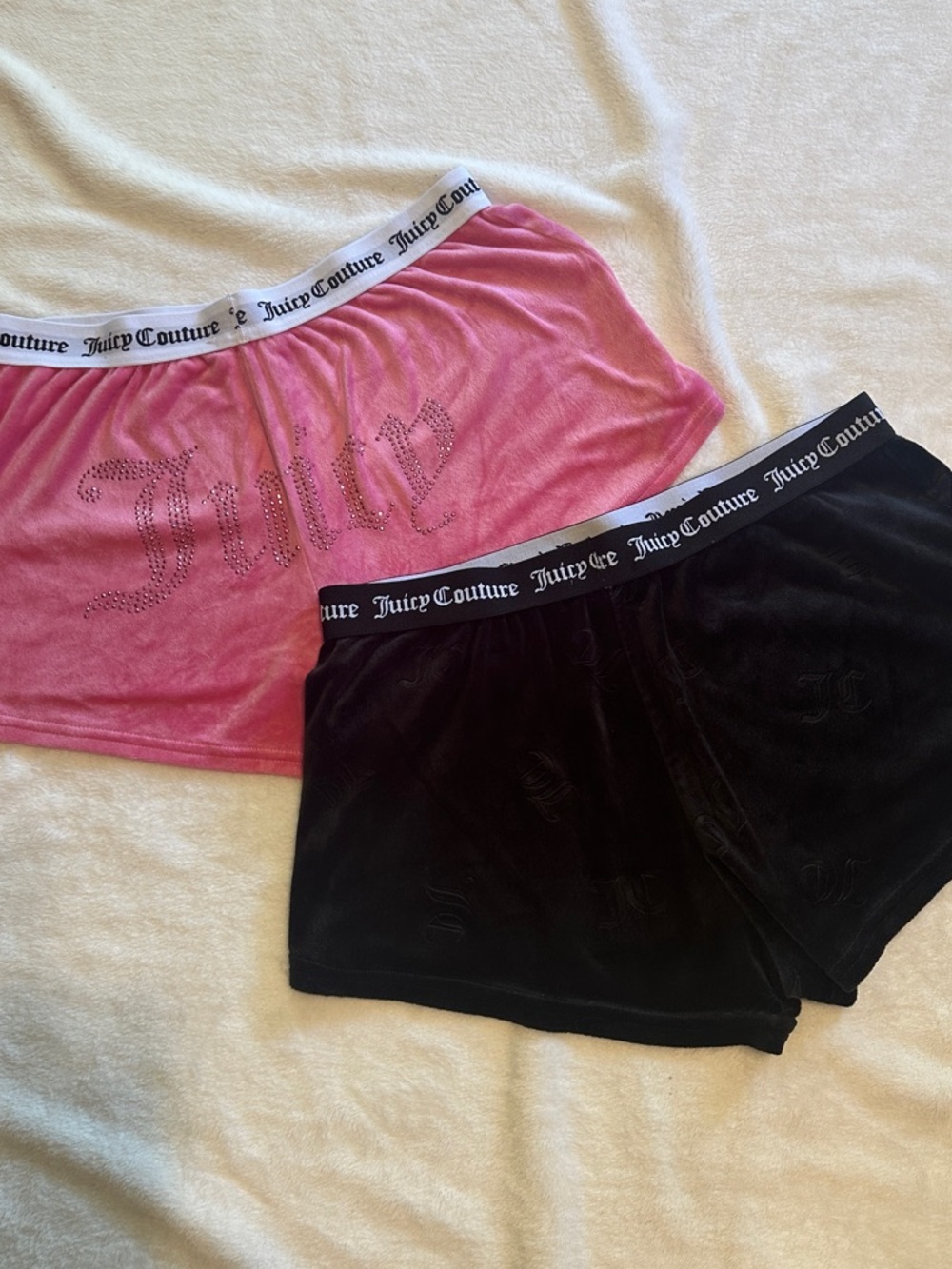 Juicy Couture Pink & Black Velour Lounge Set with Logo Waistbands L